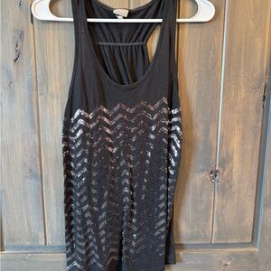 Black Tank Top with Silver Chevron Pattern